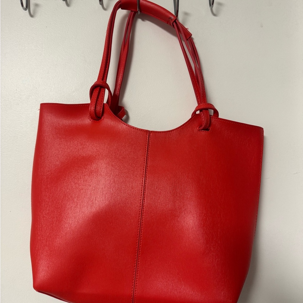 Neiman Marcus Bright Red Open-Top Tote with Double Straps and make up pouch!! - Picture 4 of 13